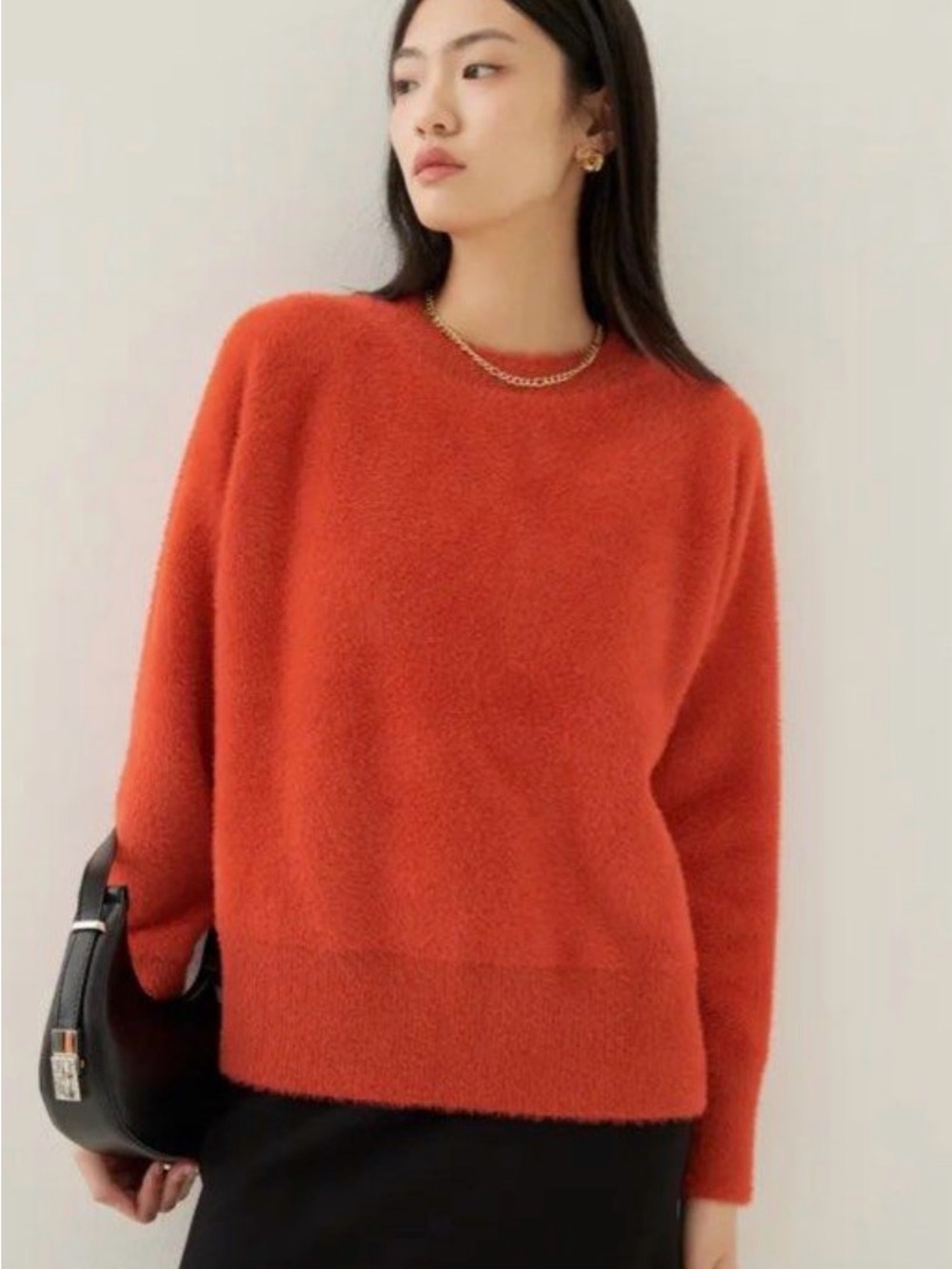 Lovers + Friends Bright Red Crewneck Fuzzy Pullover